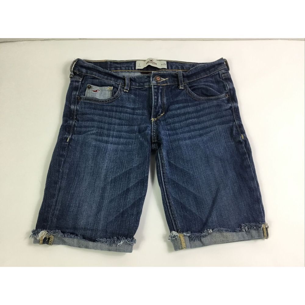 Hollister Socal Stretch Bermuda Shorts Junior‎ Sz W25 Cutoff Cuffs Blue med rise